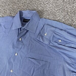 Gitman Bros Button Mens 16 34 Blue Gingham Micro Check Cotton USA